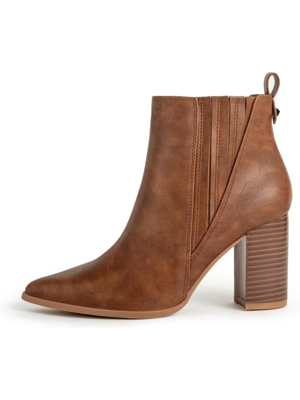 Women's Brown/New Chunky High Heel Ankle Dess Booties Faux Leather Pull-On